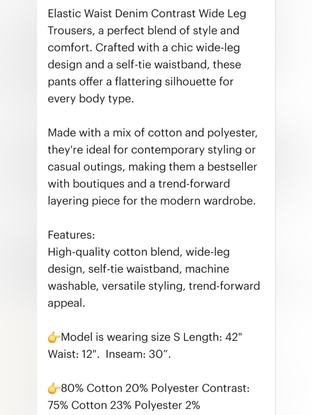 NEW Elastic Waist Contrast-Panel Wide Leg Jeans Blue Denim Knit Black Size Large - Picture 6 of 6